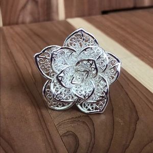 Vtg flower Filigree Ring Adjustable Sz 9